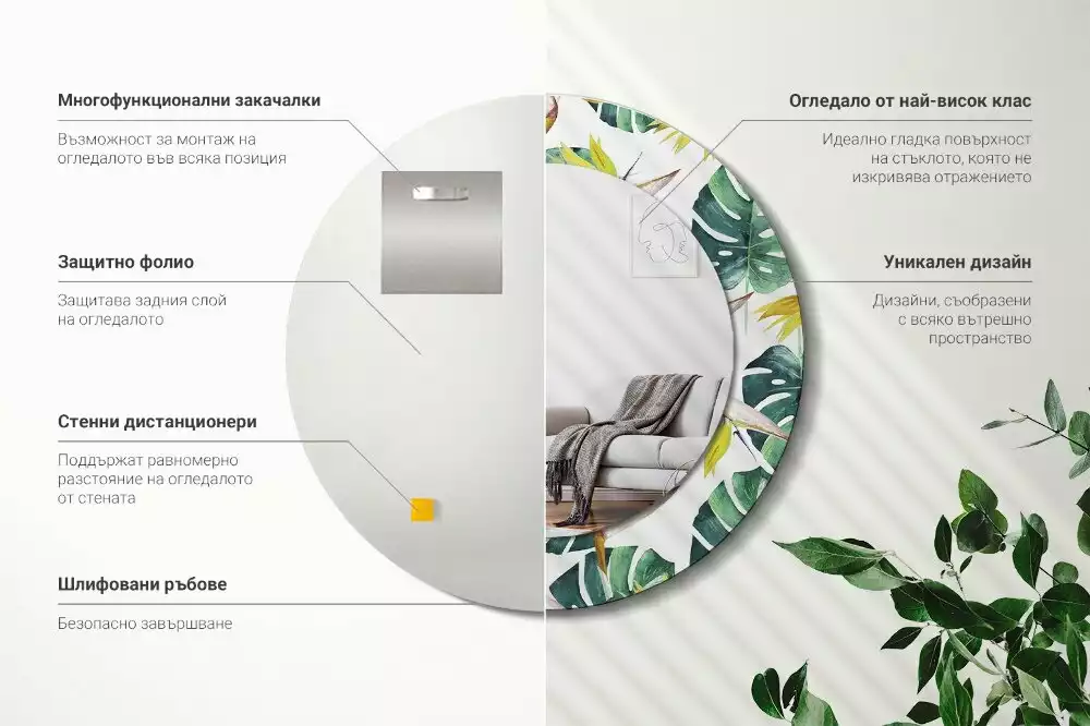 Lustro ścienne dekoracyjne o motywie liści tropikalnych