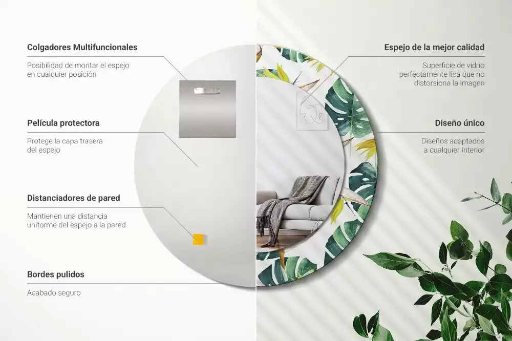 Lustro ścienne dekoracyjne o motywie liści tropikalnych