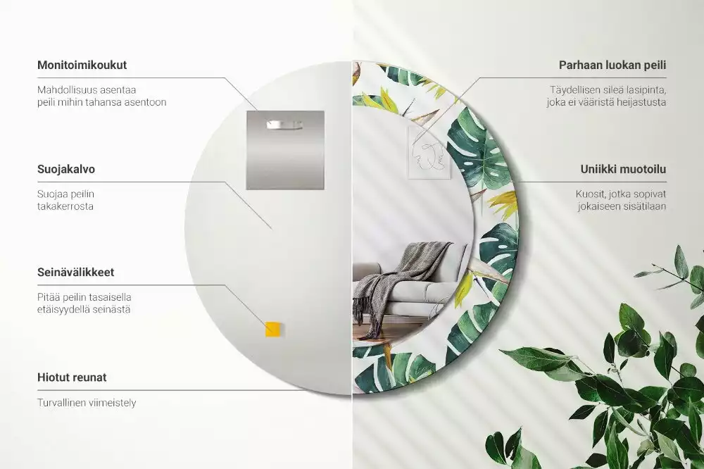 Lustro ścienne dekoracyjne o motywie liści tropikalnych