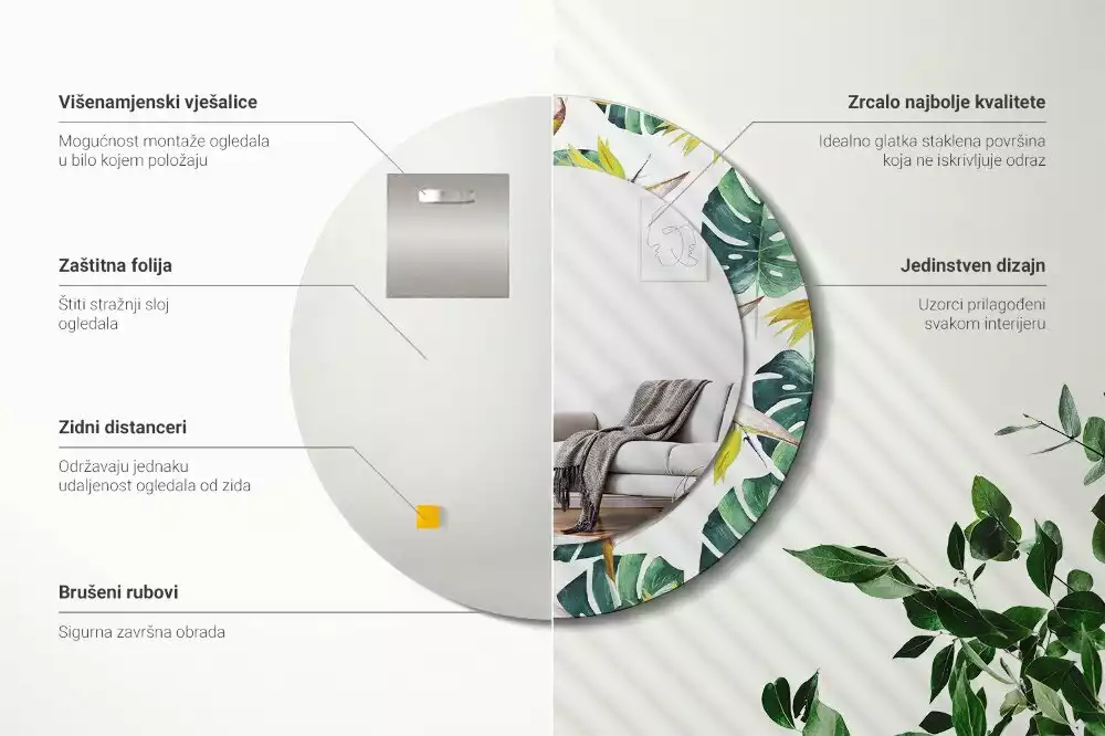 Lustro ścienne dekoracyjne o motywie liści tropikalnych