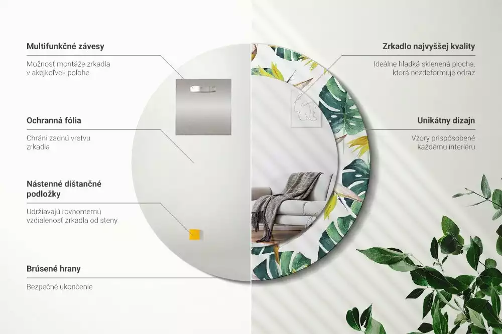 Lustro ścienne dekoracyjne o motywie liści tropikalnych