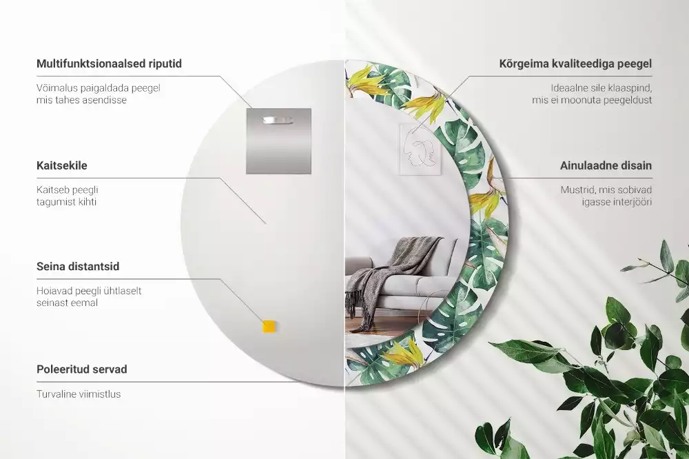 Lustro ścienne dekoracyjne o motywie liści tropikalnych