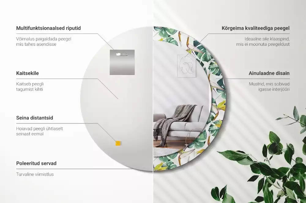 Lustro ścienne dekoracyjne o motywie liści tropikalnych