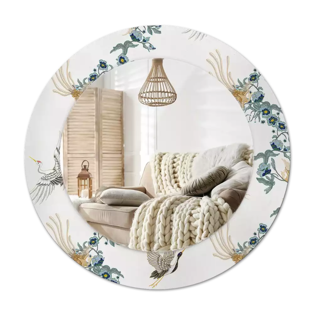 Lustro z drukowaną ramką z motywem chińskich ptaków