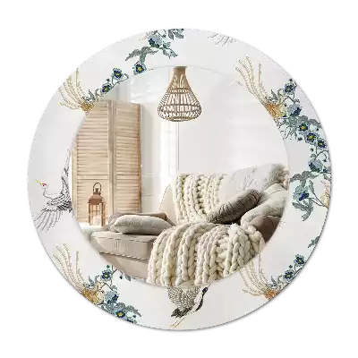 Lustro z drukowaną ramką z motywem chińskich ptaków