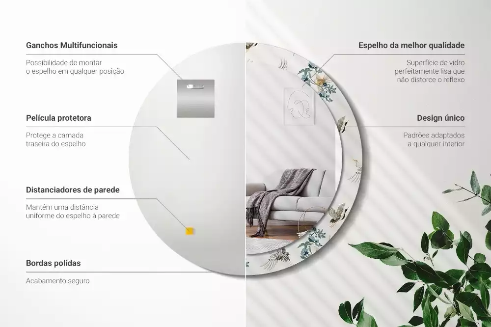 Lustro z drukowaną ramką z motywem chińskich ptaków