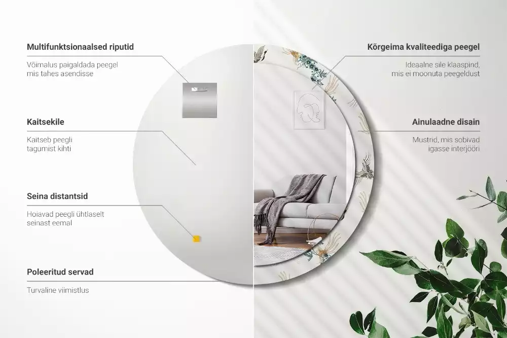 Lustro z drukowaną ramką z motywem chińskich ptaków