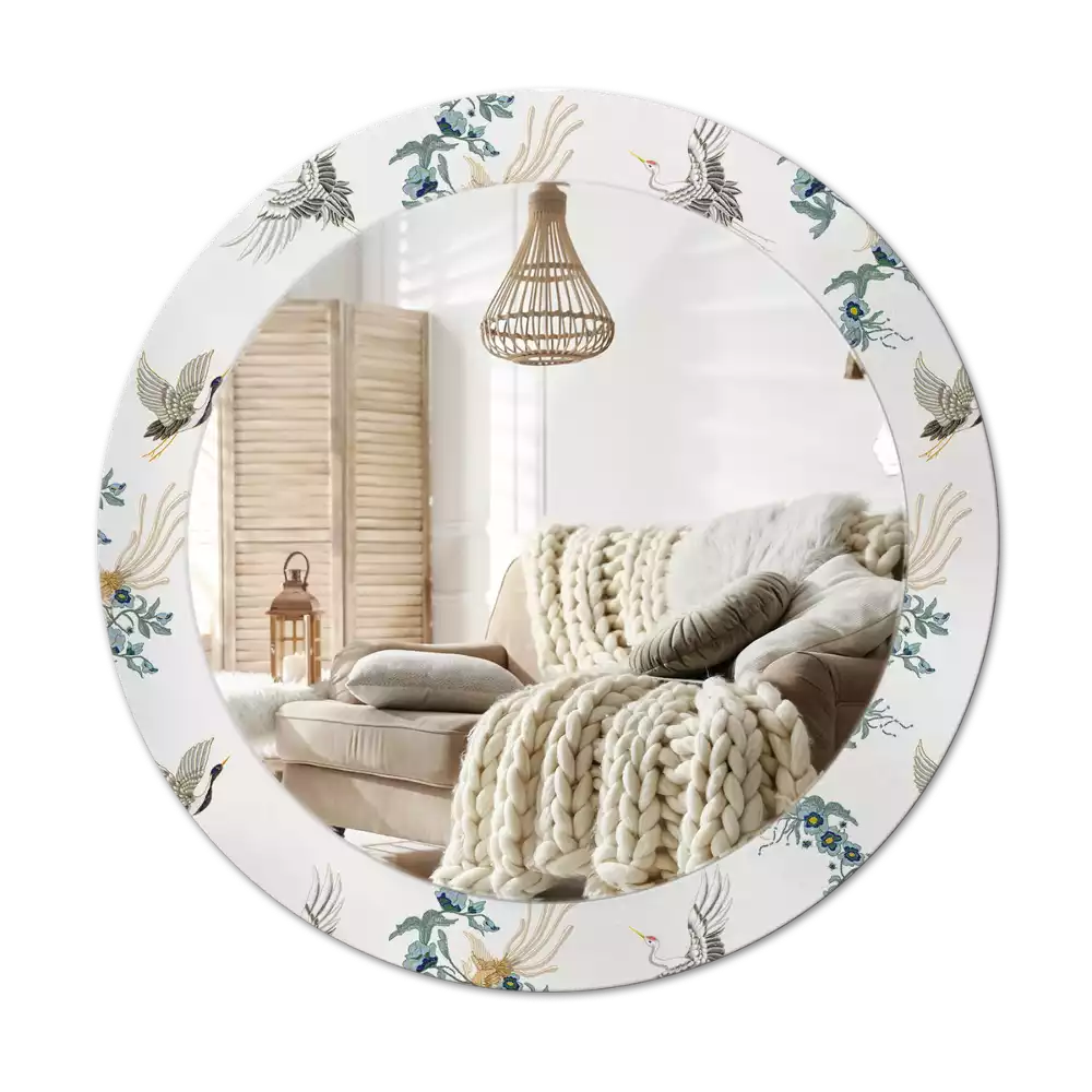 Lustro z drukowaną ramką z motywem chińskich ptaków