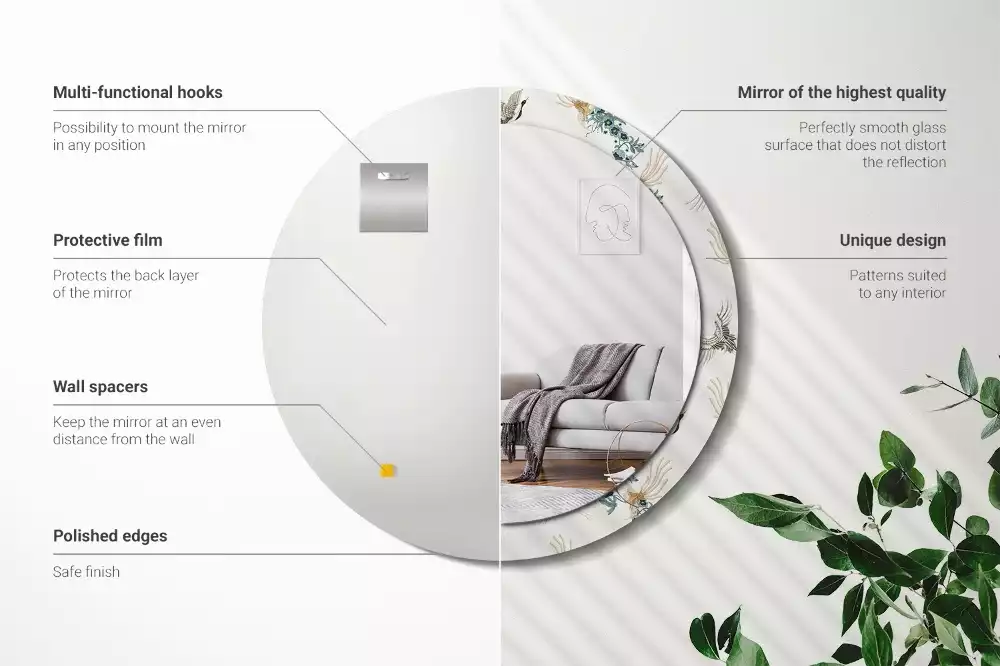 Lustro z drukowaną ramką z motywem chińskich ptaków