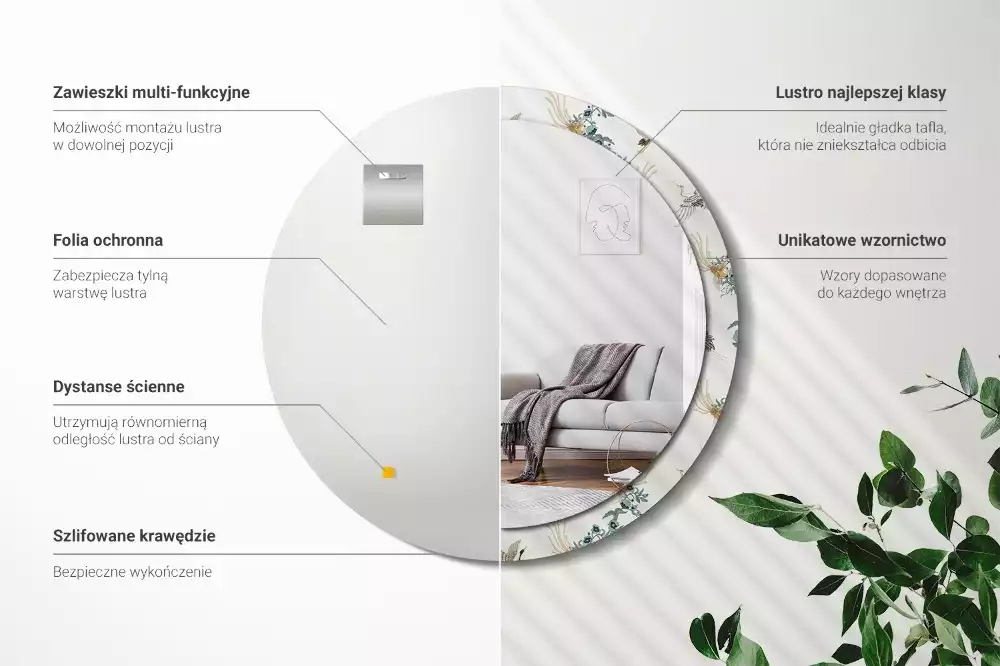 Lustro z drukowaną ramką z motywem chińskich ptaków