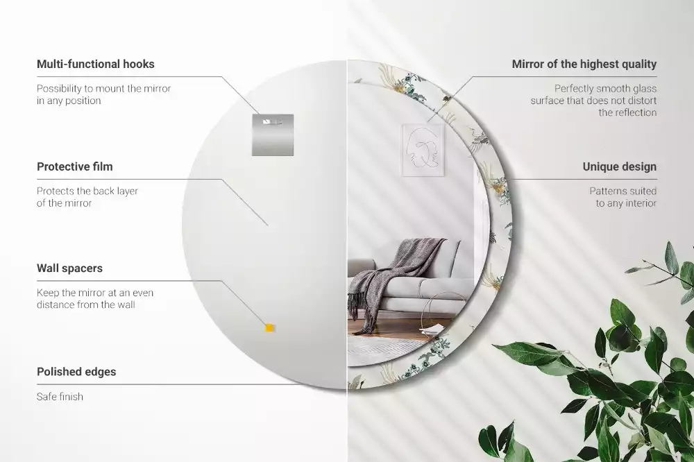 Lustro z drukowaną ramką z motywem chińskich ptaków