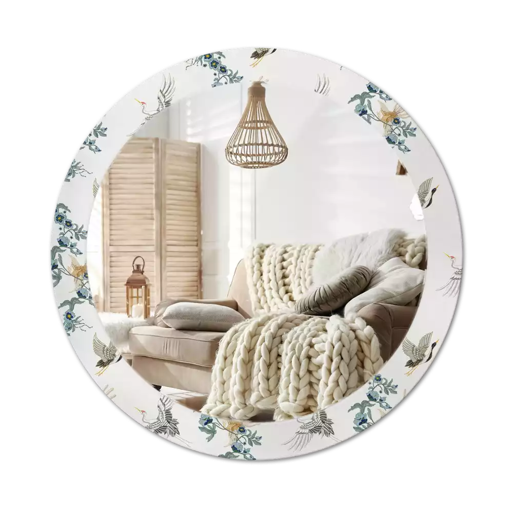 Lustro z drukowaną ramką z motywem chińskich ptaków