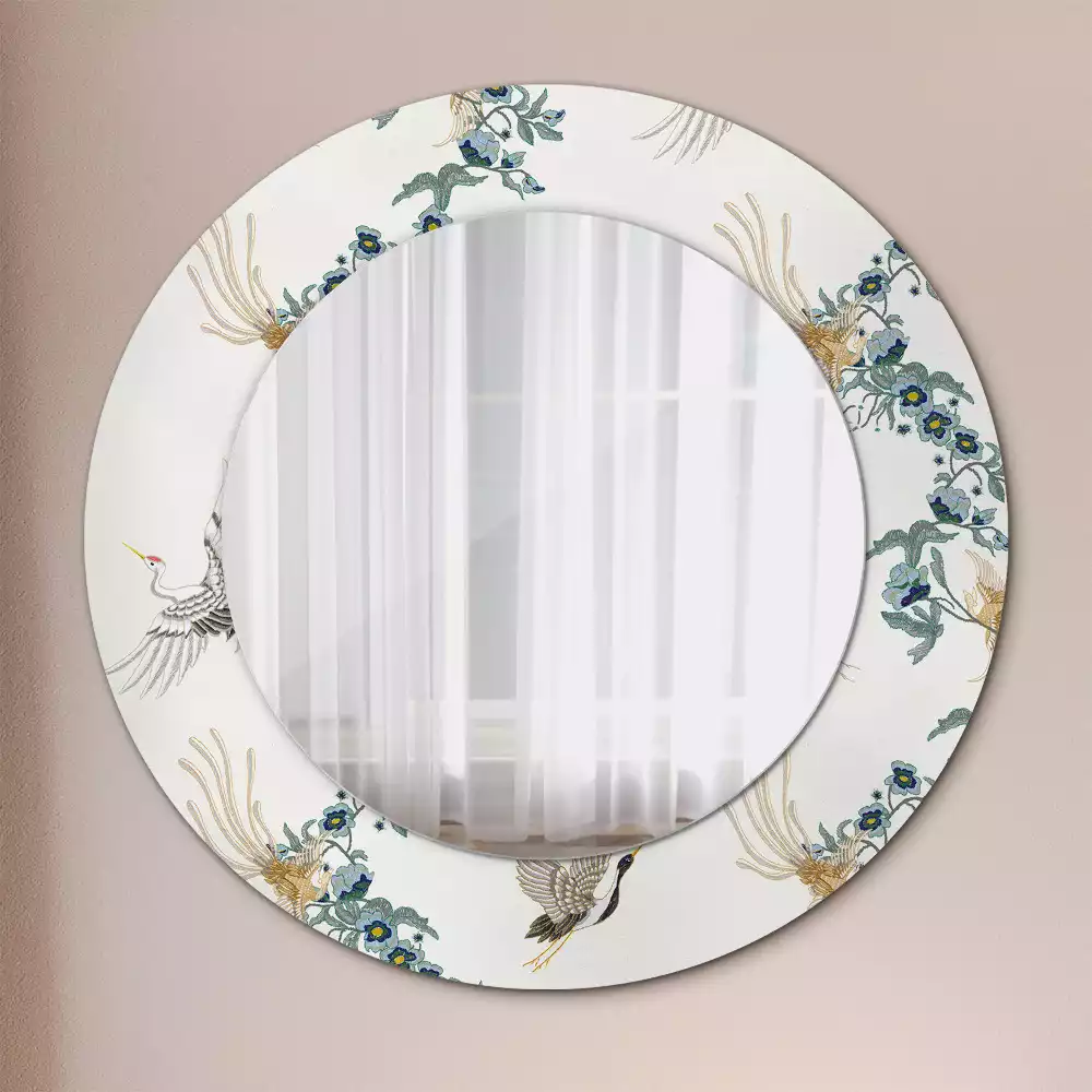 Lustro z drukowaną ramką z motywem chińskich ptaków
