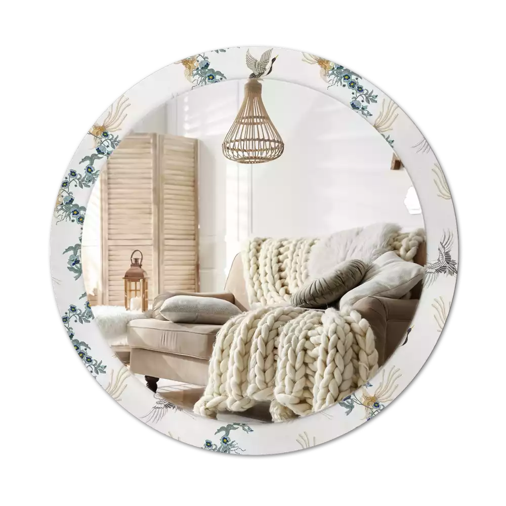 Lustro z drukowaną ramką z motywem chińskich ptaków