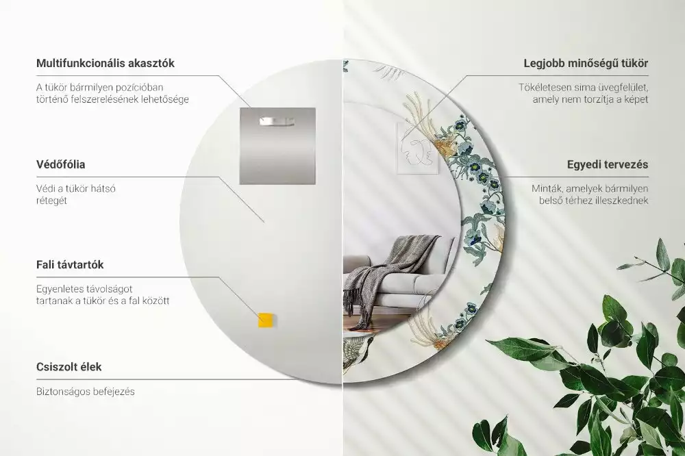 Lustro z drukowaną ramką z motywem chińskich ptaków