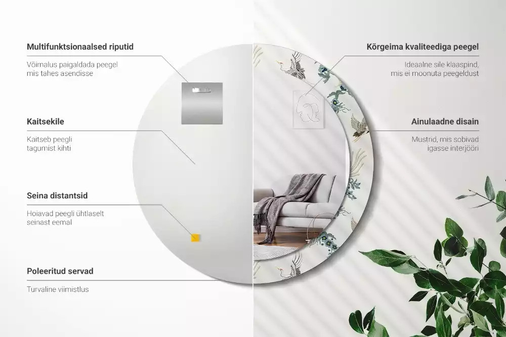 Lustro z drukowaną ramką z motywem chińskich ptaków