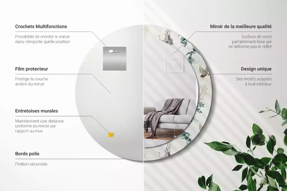 Lustro z drukowaną ramką z motywem chińskich ptaków