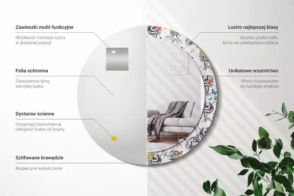 Lustro ścienne dekoracyjne z motywem kolorowych motyli