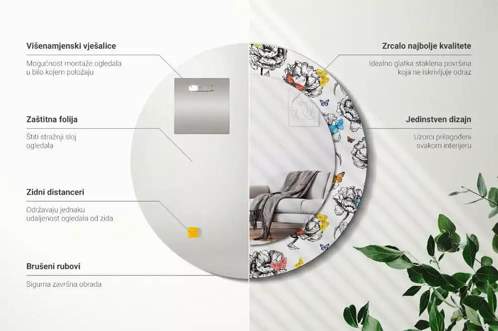 Lustro ścienne dekoracyjne z motywem kolorowych motyli