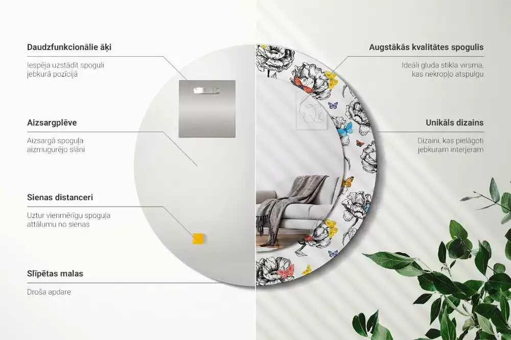 Lustro ścienne dekoracyjne z motywem kolorowych motyli