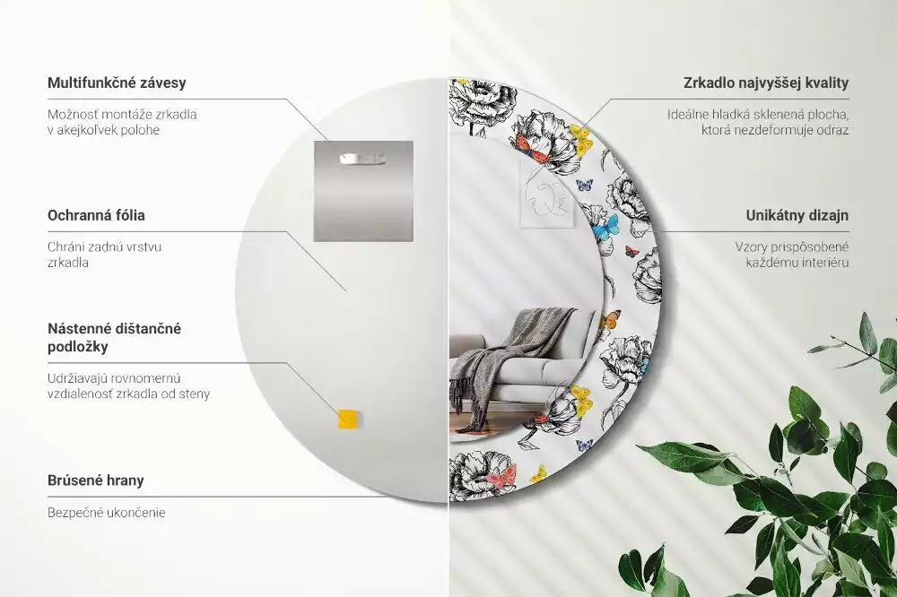 Lustro ścienne dekoracyjne z motywem kolorowych motyli