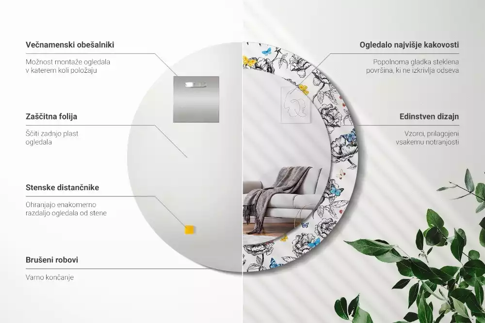 Lustro ścienne dekoracyjne z motywem kolorowych motyli