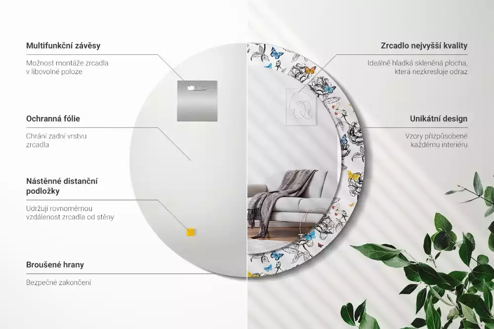 Lustro ścienne dekoracyjne z motywem kolorowych motyli