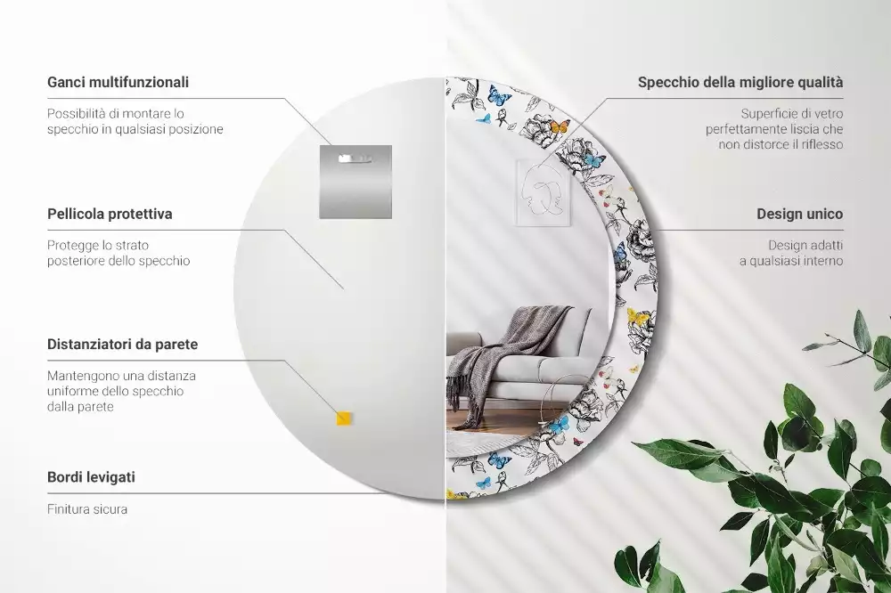 Lustro ścienne dekoracyjne z motywem kolorowych motyli