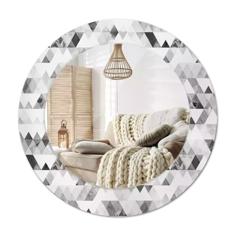 Lustro ścienne dekoracyjne w kształcie koła z motywem trójkątów