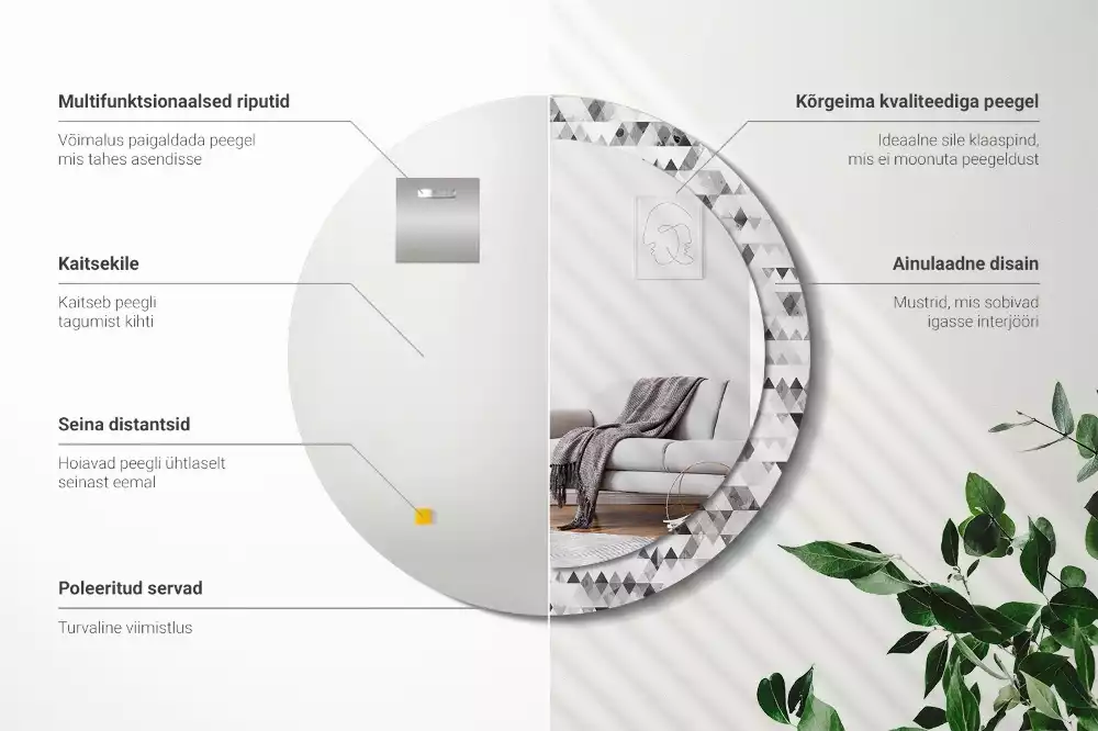 Lustro ścienne dekoracyjne w kształcie koła z motywem trójkątów