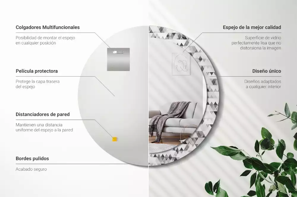 Lustro ścienne dekoracyjne w kształcie koła z motywem trójkątów