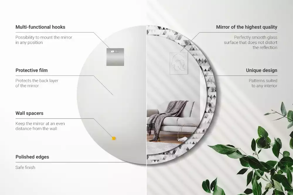 Lustro ścienne dekoracyjne w kształcie koła z motywem trójkątów