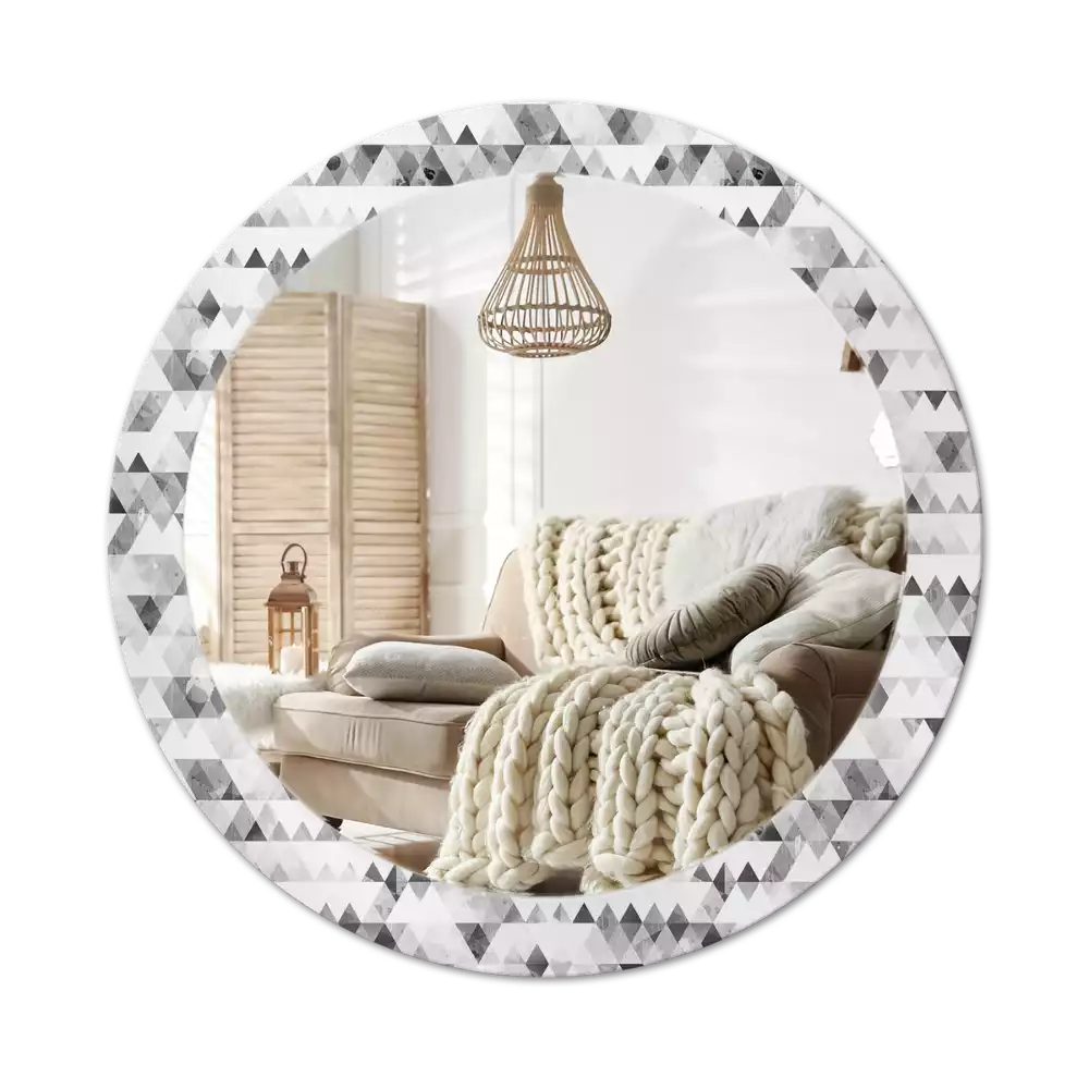 Lustro ścienne dekoracyjne w kształcie koła z motywem trójkątów