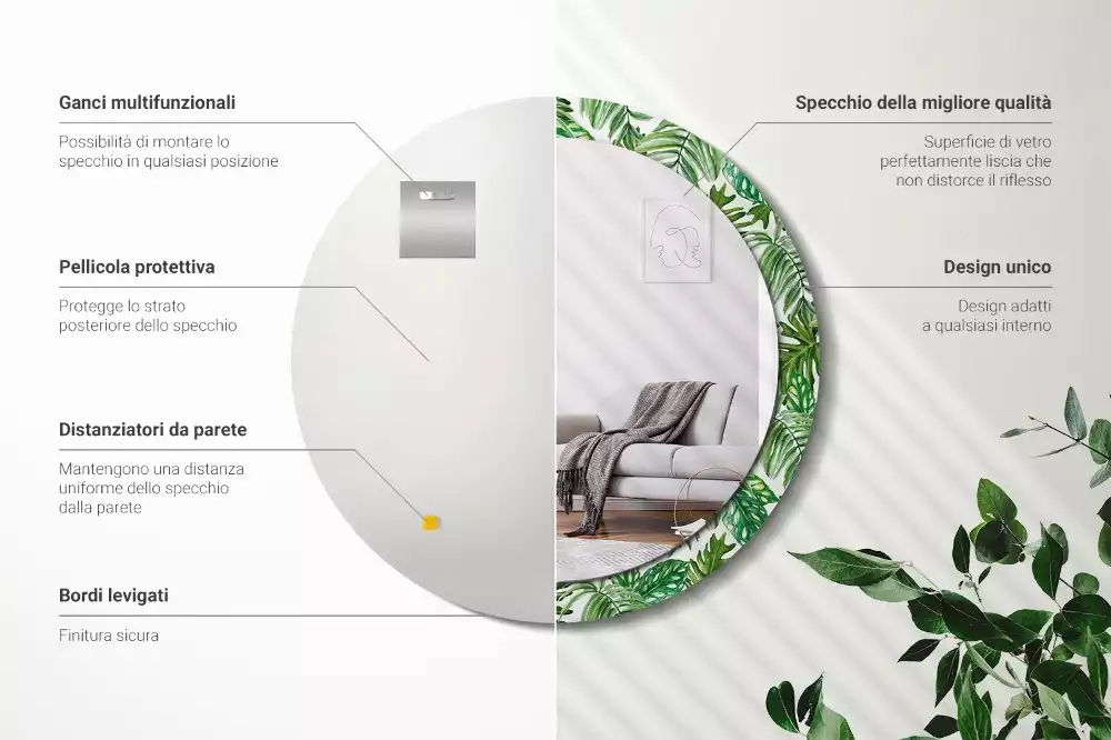 Lustro z drukowaną ramką z motywem liści dżungli