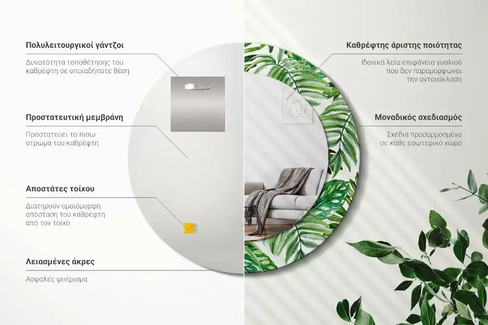 Lustro z drukowaną ramką z motywem liści dżungli