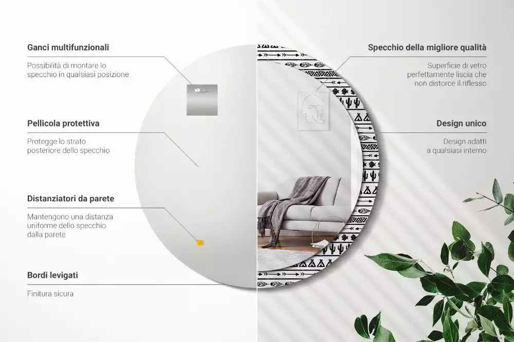 Lustro ścienne dekoracyjne w stylu boho o minimalistycznym wzornictwie