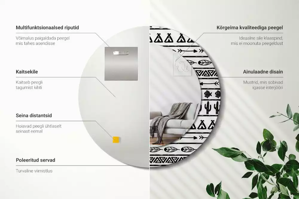Lustro ścienne dekoracyjne w stylu boho o minimalistycznym wzornictwie