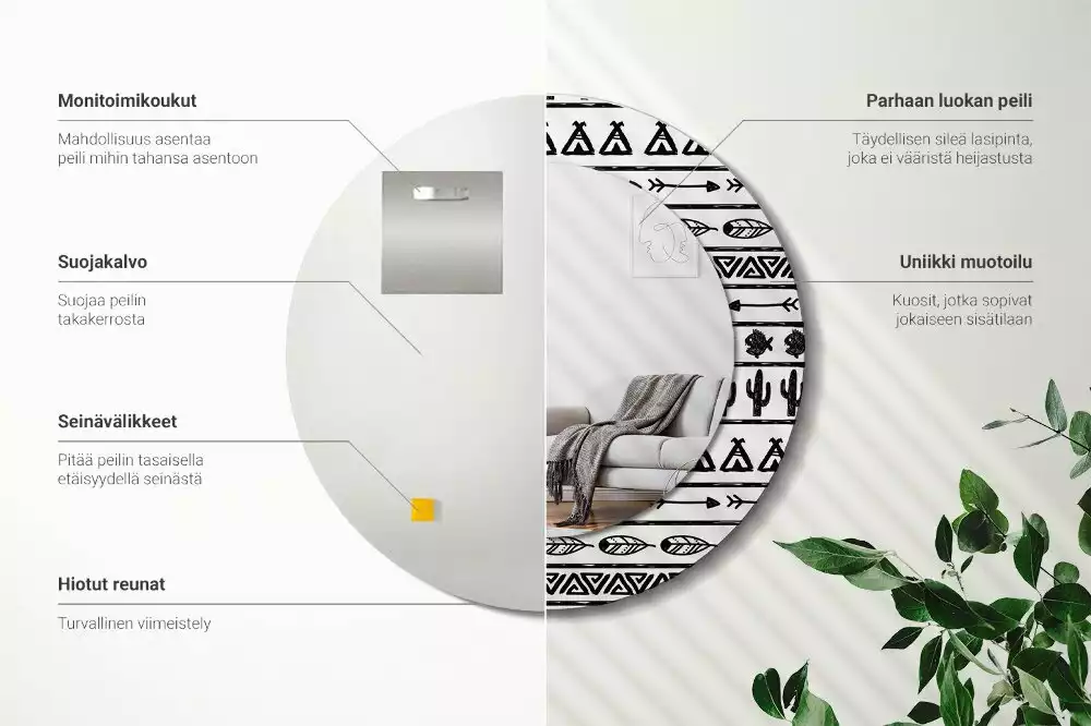 Lustro ścienne dekoracyjne w stylu boho o minimalistycznym wzornictwie