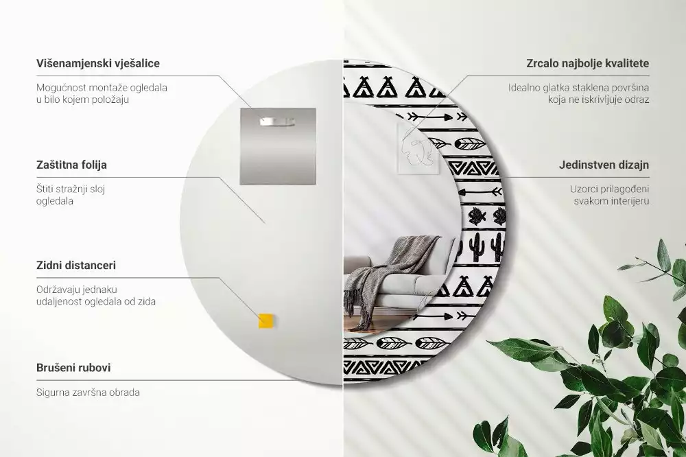 Lustro ścienne dekoracyjne w stylu boho o minimalistycznym wzornictwie