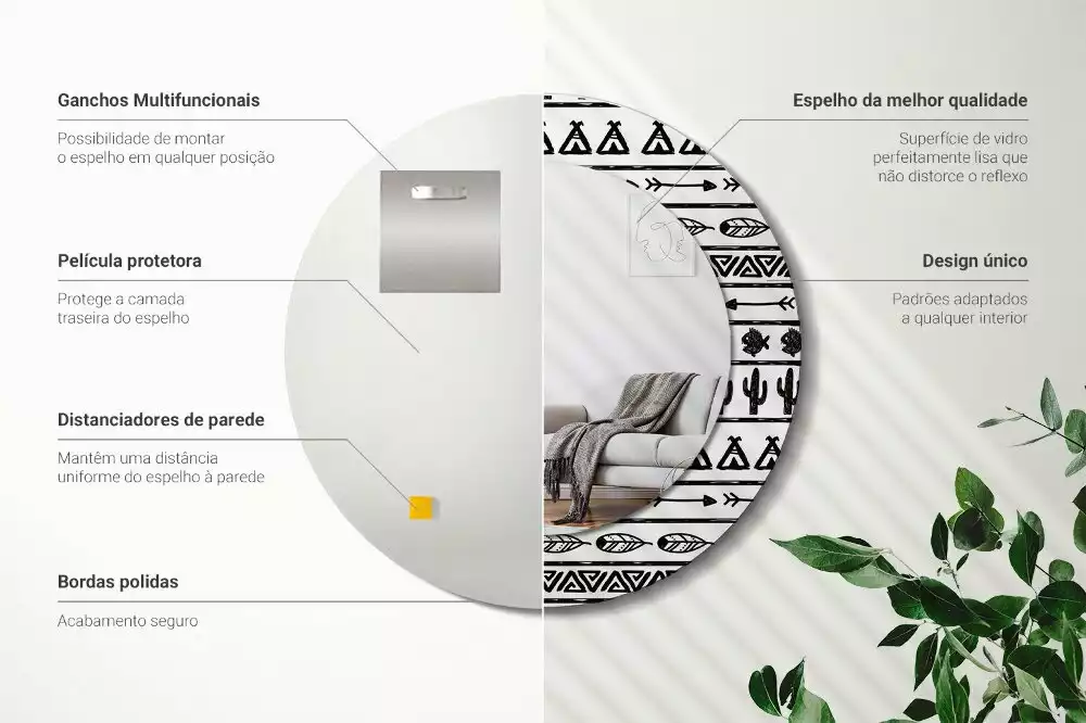 Lustro ścienne dekoracyjne w stylu boho o minimalistycznym wzornictwie