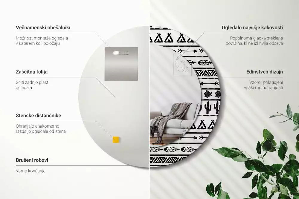 Lustro ścienne dekoracyjne w stylu boho o minimalistycznym wzornictwie