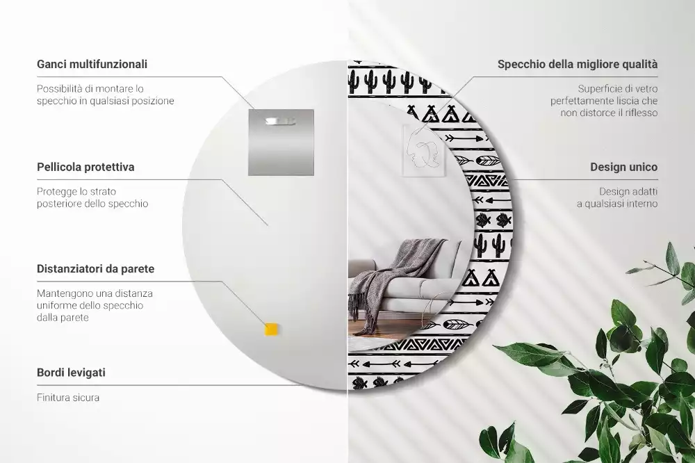 Lustro ścienne dekoracyjne w stylu boho o minimalistycznym wzornictwie