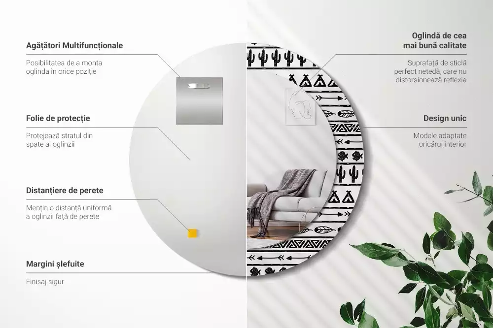 Lustro ścienne dekoracyjne w stylu boho o minimalistycznym wzornictwie