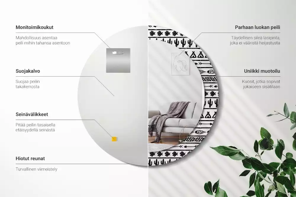 Lustro ścienne dekoracyjne w stylu boho o minimalistycznym wzornictwie