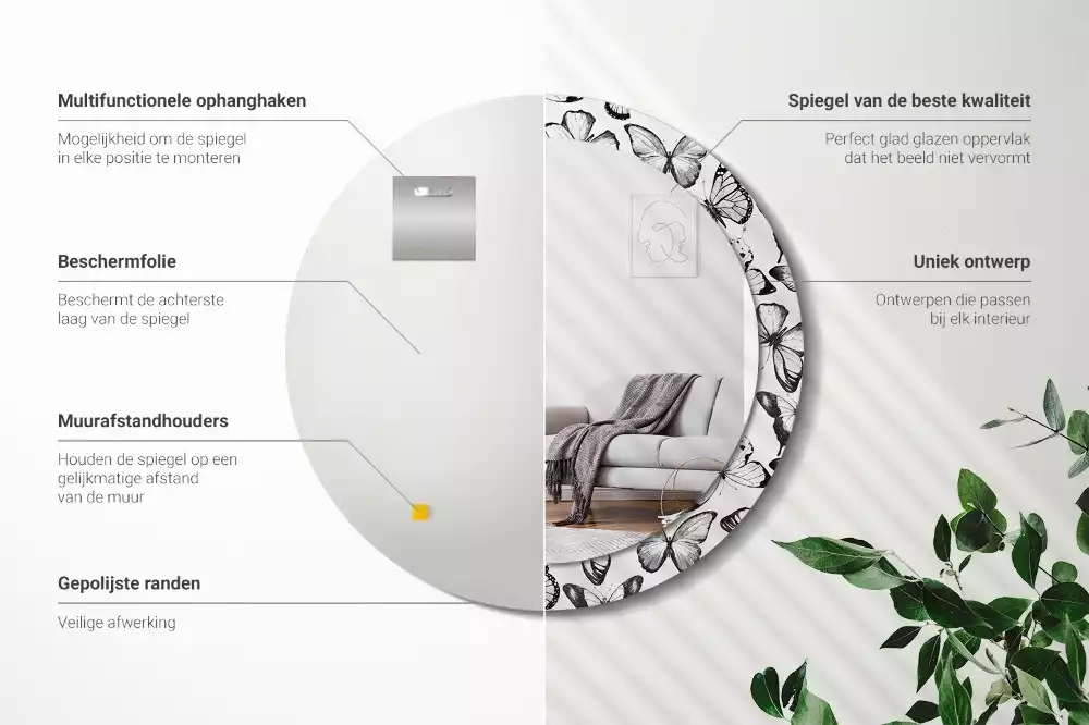 Lustro z drukowaną ramką z motywem motyli