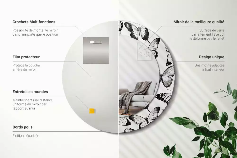 Lustro z drukowaną ramką z motywem motyli