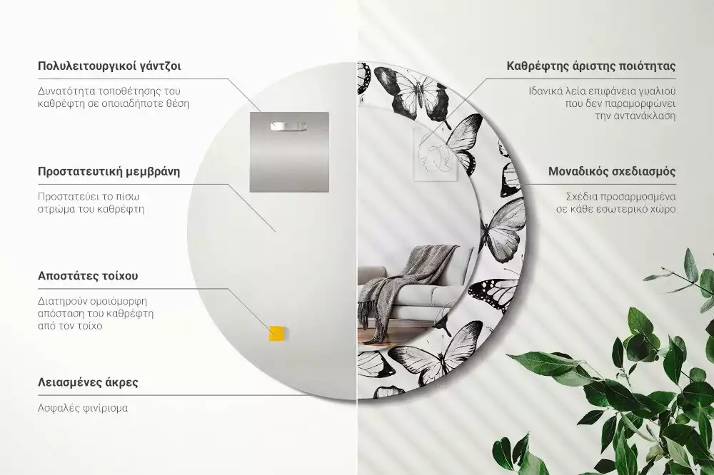 Lustro z drukowaną ramką z motywem motyli