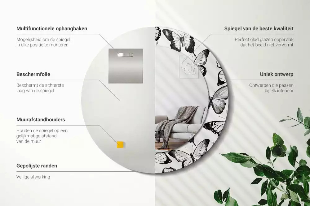 Lustro z drukowaną ramką z motywem motyli