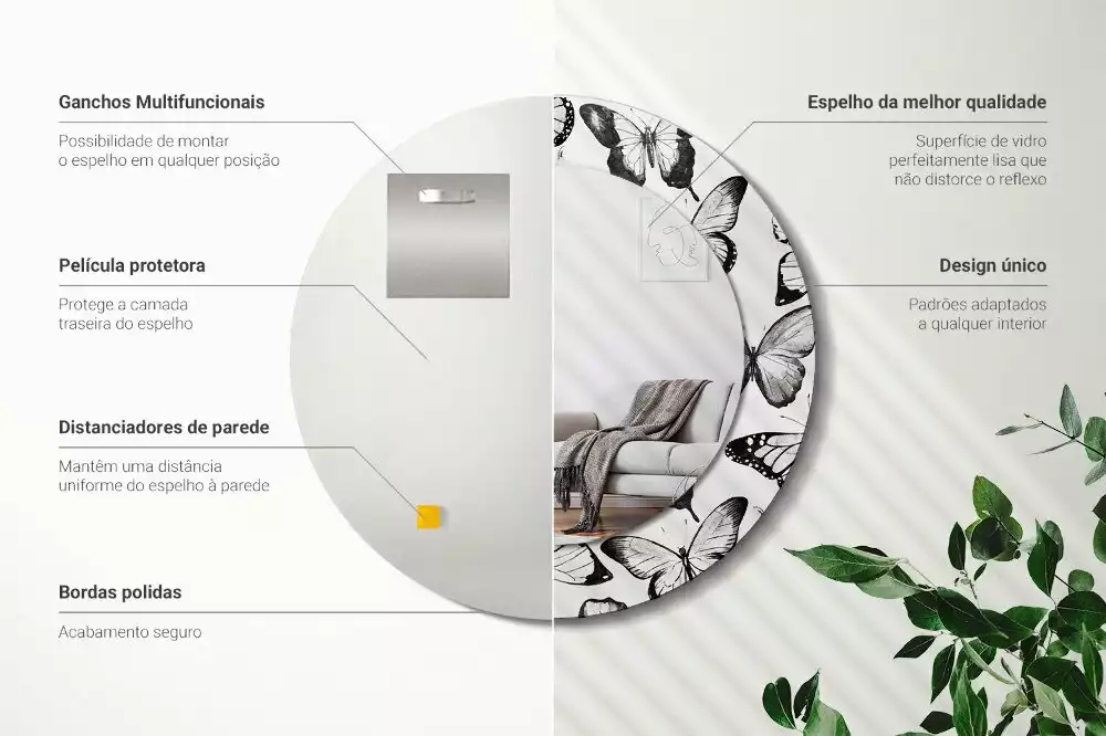 Lustro z drukowaną ramką z motywem motyli