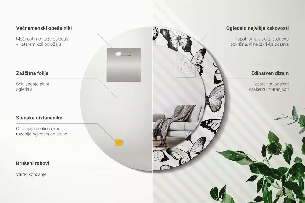 Lustro z drukowaną ramką z motywem motyli